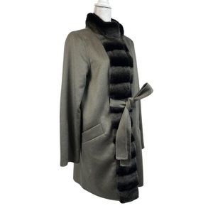 Grey Double Faced Cashmere Coat with Mink Tuxedo